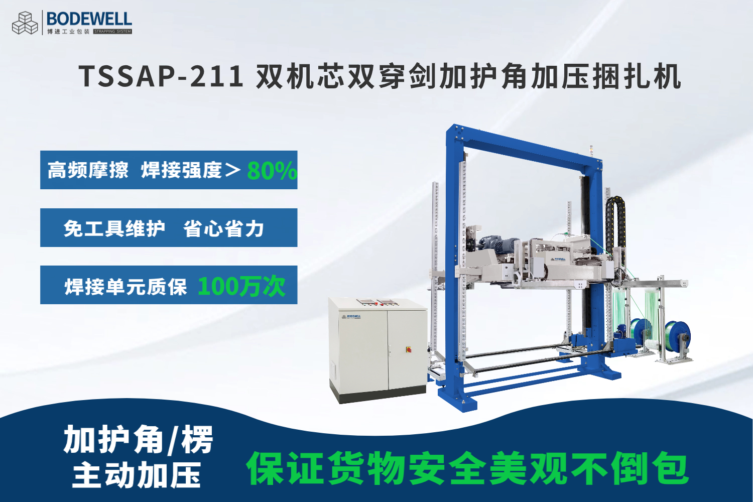 雙機(jī)芯雙穿劍加護(hù)角加壓捆扎機(jī)